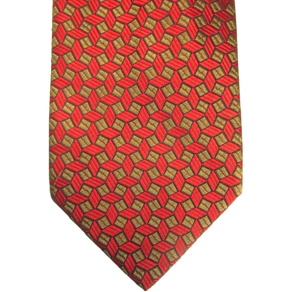 Stefano Ricci Red and Gold Geometric Squares Silk Tie Made in Italy